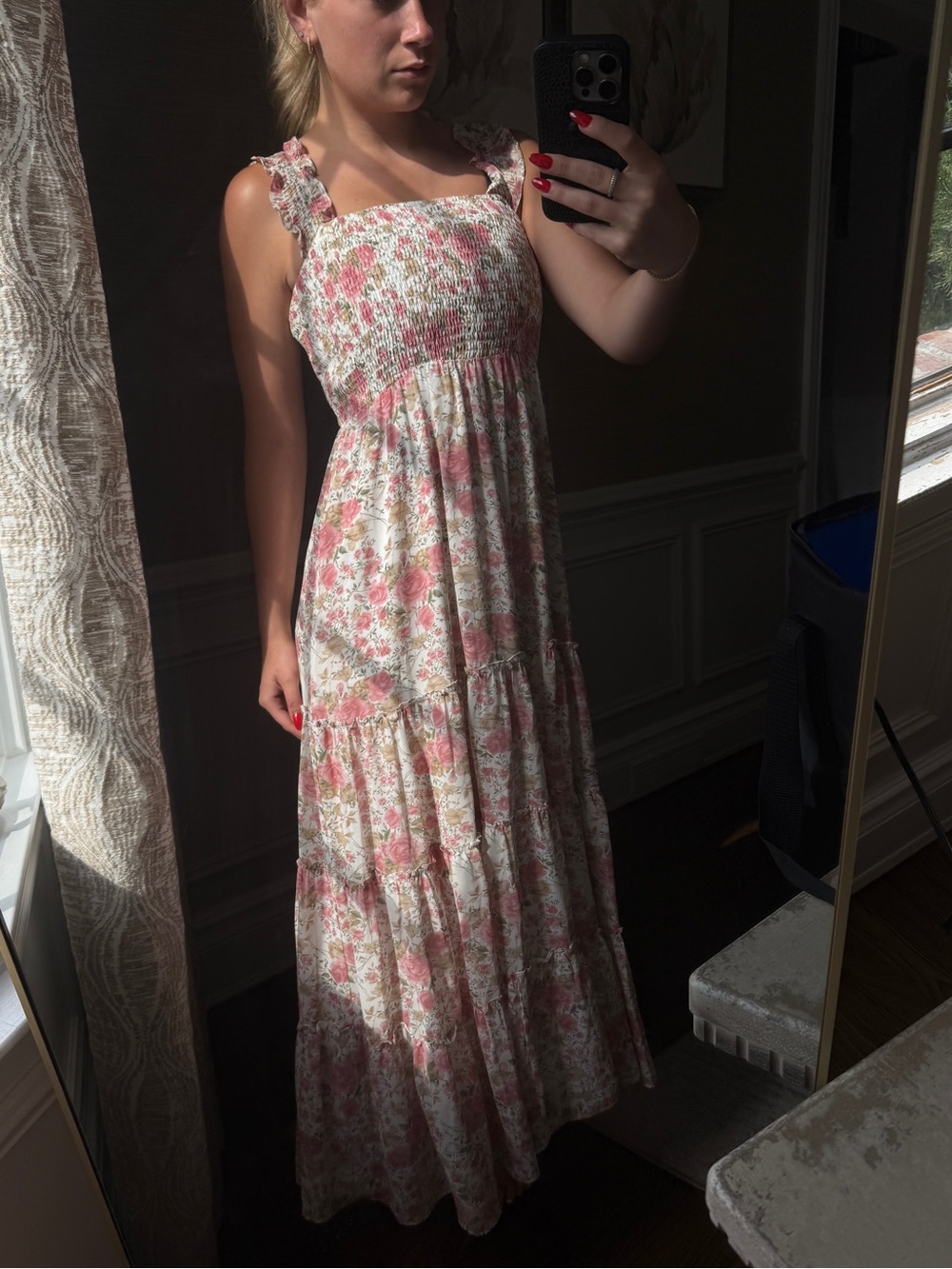 Lucy Paris Pink and Cream Smocked Floral Dress